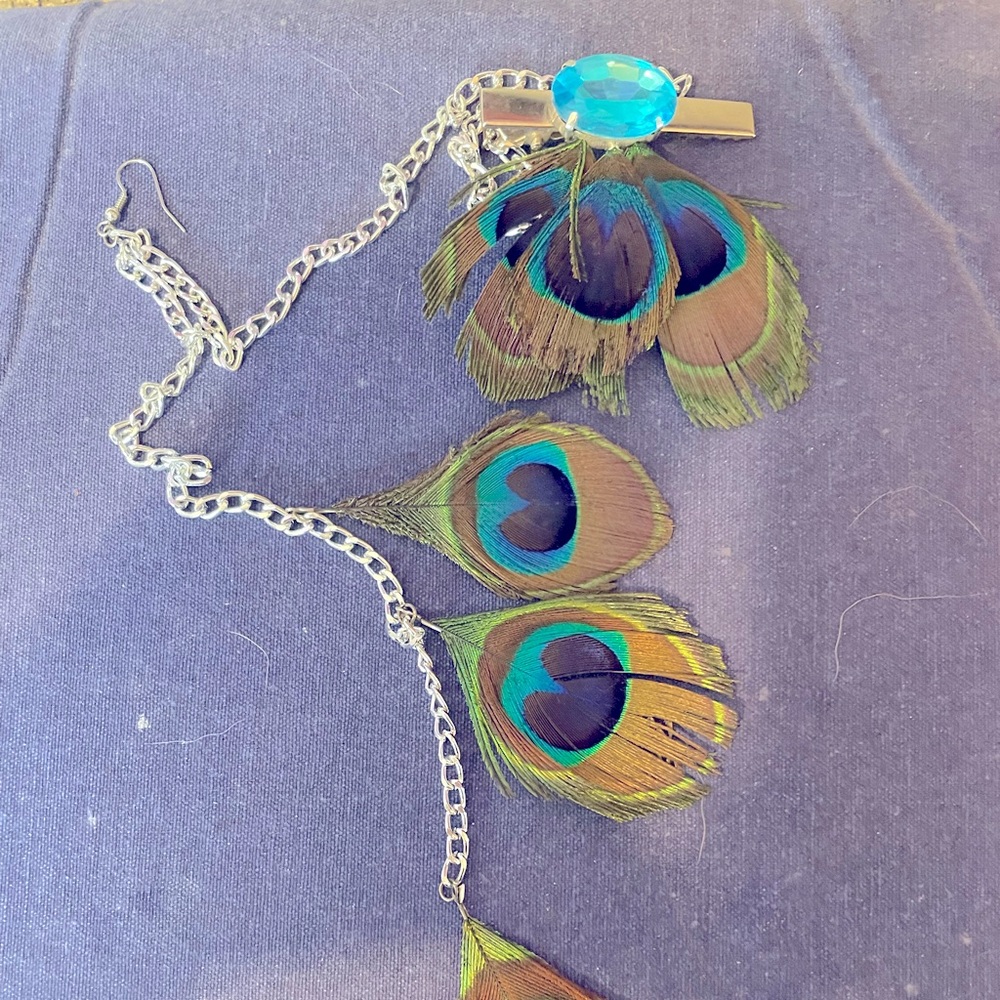 Peacock Feather Barrette Earring